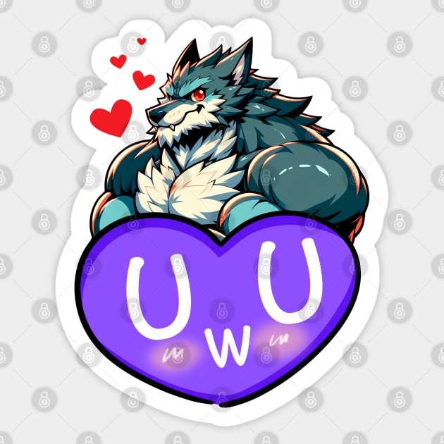 Blushing UwU Furry Anthro Werewolf Heart Sticker by Blue Bull Bazaar